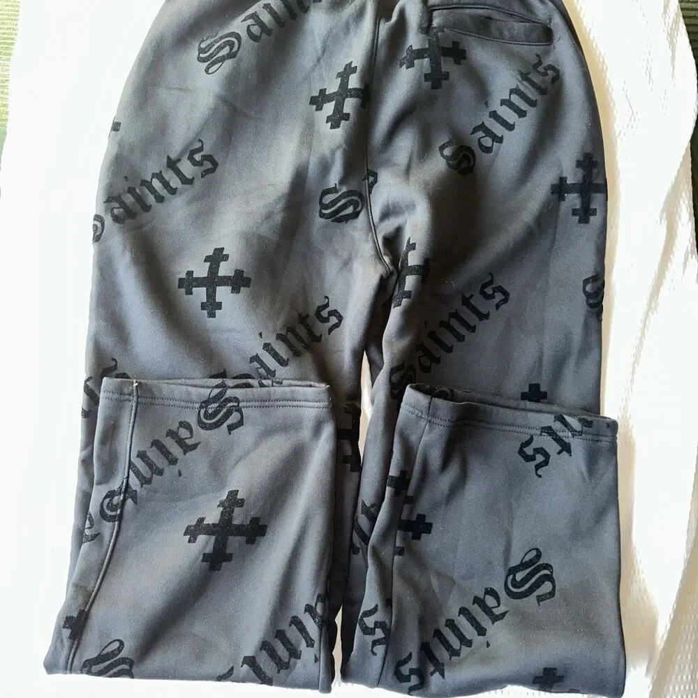 Saints Studio Men's Black Cross-Print Drawstring Pants large